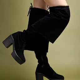 Shoetopia Solid Lace Up Long Boots - Black-picture-30
