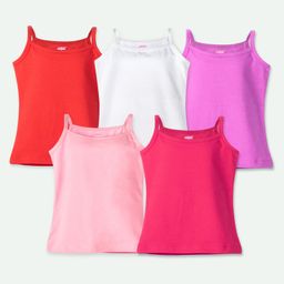 Ariel Cotton Lycra Knit Pack Of 5 Sleeveless Solid Camisoles - Red White Purple Dark & Light Pink-image-65