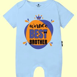 The Peppy Tend 100% Cotton Knit Rakshabandhan Theme Half Sleeves Worlds Best Brother Text Printed Romper - Blue-image-83