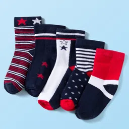 Cute Walk by Babyhug Knit Anti Bacterial Ankle Length Socks With Stripes & Star Design Pack of 5 - Multicolor-picture-12