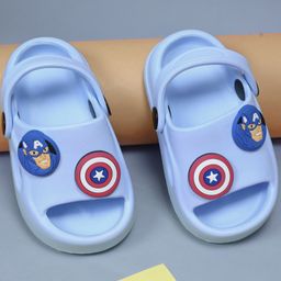 Yellow Bee Marvel Featuring Captain America Applique Detailed Perforated Clogs - Blue-picture-9