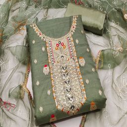 ASISA Embroidered Organza Unstitched Dress Material-image-88