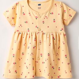 Simply Interlock Knit Half Sleeves Front Open Frocks With Floral Print Pack of 3 - Blue Light Green & Peach image 4