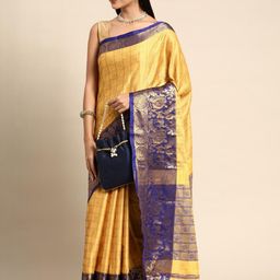 KALINI Yellow Silk Cotton Woven Design Sarees-picture-32