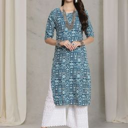 7Threads Women Ethnic Motifs Printed Sequinned Floral Crepe Kurta-image-79
