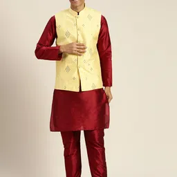 SOJANYA Mandarin Collar Regular Kurta With Churidar & With Nehru Jacket-51