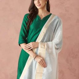 Fabindia Off White Cotton Silk Blend Woven Dupatta-image-101
