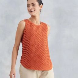 Fabindia Orange Cotton Slim Fit Self Pattern Top-image-25