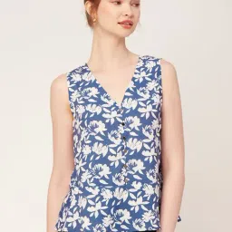 Moomaya Blue & White Floral Print Top-picture-38