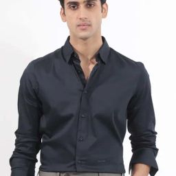 Rare Rabbit Navy Regular Fit Solid Shirt-image-38