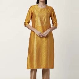 Rangmanch by Pantaloons Mustard Printed Straight Kurta-image-12