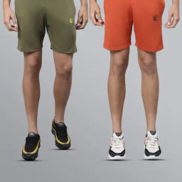 Vimal Jonney Green & Rust Regular Fit Lounge Shorts - Pack of 2-picture-8
