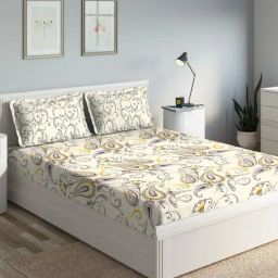 DDECOR Live Beautiful Yellow Cotton 144 TC Bed Sheet Set-picture-32