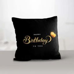 eCraftIndia Black Polyester Happy Birthday Quote Digital Printed Cushion Cover With Cushion Filler-45