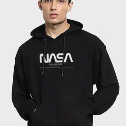 Bewakoof X Official Nasa Merchandise Black Relaxed Fit Printed Oversized Hooded Sweatshirt-image-48
