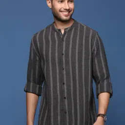 showoffff Showoff Charcoal Cotton Slim Fit Striped Shirt-picture-4