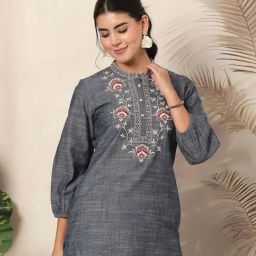 Nayam By Lakshita Blue A-Line Embroidered Kurtis-picture-33