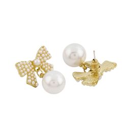 Joker & WItch Gold and White Drop Bougie Bow Drop Earring image 5