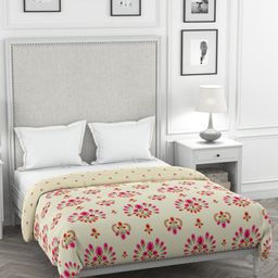 Portico New York Beige & Pink Floral Heavy Winter 120 GSM Double Bed Comforter-image-26