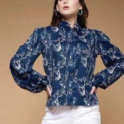 SELVIA Blue & White Floral Print Shirt-image-38