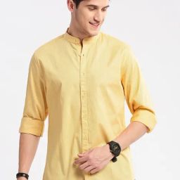 Showoff Yellow Cotton Slim Fit Shirt-image-68