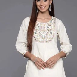 Libas Off-White Cotton Embroidered A Line Short Kurti-picture-46