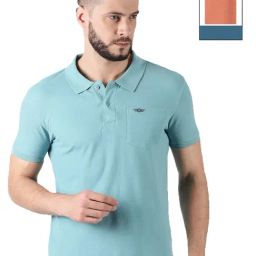 Force NXT Aqua & Orange Cotton Regular Fit Polo T-Shirt-image-12