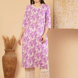 Fashor Purple Pure Cotton Floral Kurta-image-24