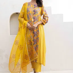 HERE&NOW Women Printed Regular Kurta with Trousers & With Dupatta-picture-2