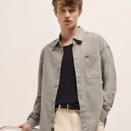 The Bear House Grey Relaxed Fit Solid Shirt-image-58