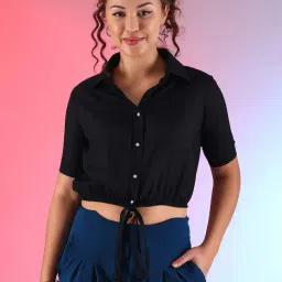 SELVIA Black Regular Fit Crop Shirt-image-23