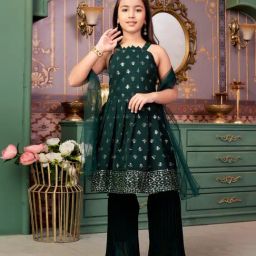 Aarika Girls Green Embroidered Kurti Set-image-92