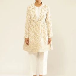 Abhishti White Cotton Zari Work Jacket Pant Set With Top-image-47