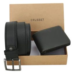 Crusset Black Leather Formal Belt & Bi-Fold Wallet Combo Set for Men-image-28