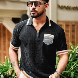 Foomer Men Self Design Polo Collar Cotton T-shirt-picture-2