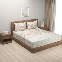 Swayam Zinnia Motif White 240 TC Cotton Queen Bed Sheet with 2 Pillow Covers-image-23