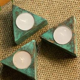 ExclusiveLane Antique Finish Tea Light Holders In Mango Wood (Set of 3)-image-91
