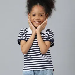 Beverly Hills Polo Club Kids White & Navy Striped Polo T-Shirt-image-75