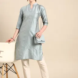Anouk Striped Embroidered Pastels Kurta-image-49