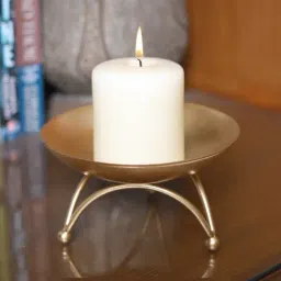 HOSLEY Gold Iron Decorative Pillar Candle Holder with Pillar Candle-37