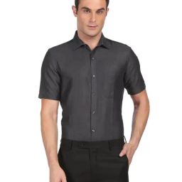 Arrow Charcoal Grey Linen Regular Fit Shirt-image-91