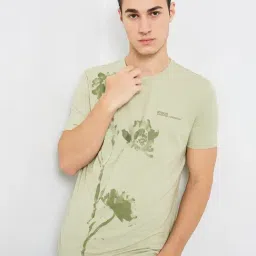 Spykar Green Cotton Slim Print T-Shirt-picture-5