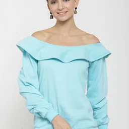 Belle Fille Women Turquoise Blue Solid Sweatshirt-image-81