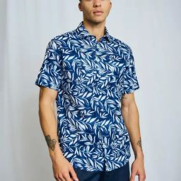 Bruun & Stengade Navy Regular Fit Print Shirt-image-22