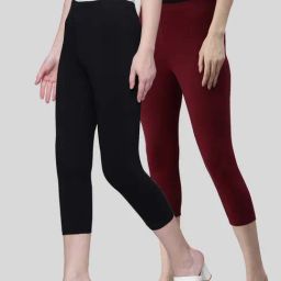 Kryptic Black & Maroon Cotton Capris - Pack Of 2-image-33