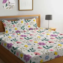 Klotthe Multicolor Cotton Blend 300 TC Elastic Bed Sheet With 2 Pillow Covers-image-76