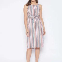 PURYS Multicolored Striped A-Line Dress-picture-17
