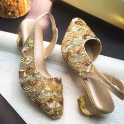 NR by Nidhi Rathi Women's Golden Sling Back Sandals-image-26