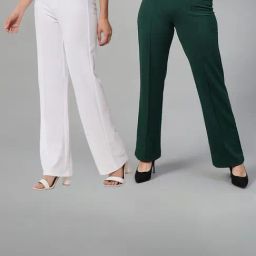 Kotty White & Green Solid High rise Trousers (Pack Of 2)-image-83