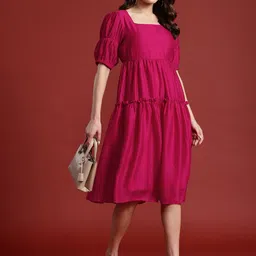 all about you Puff Sleeves Tiered A-Line Dress-image-30